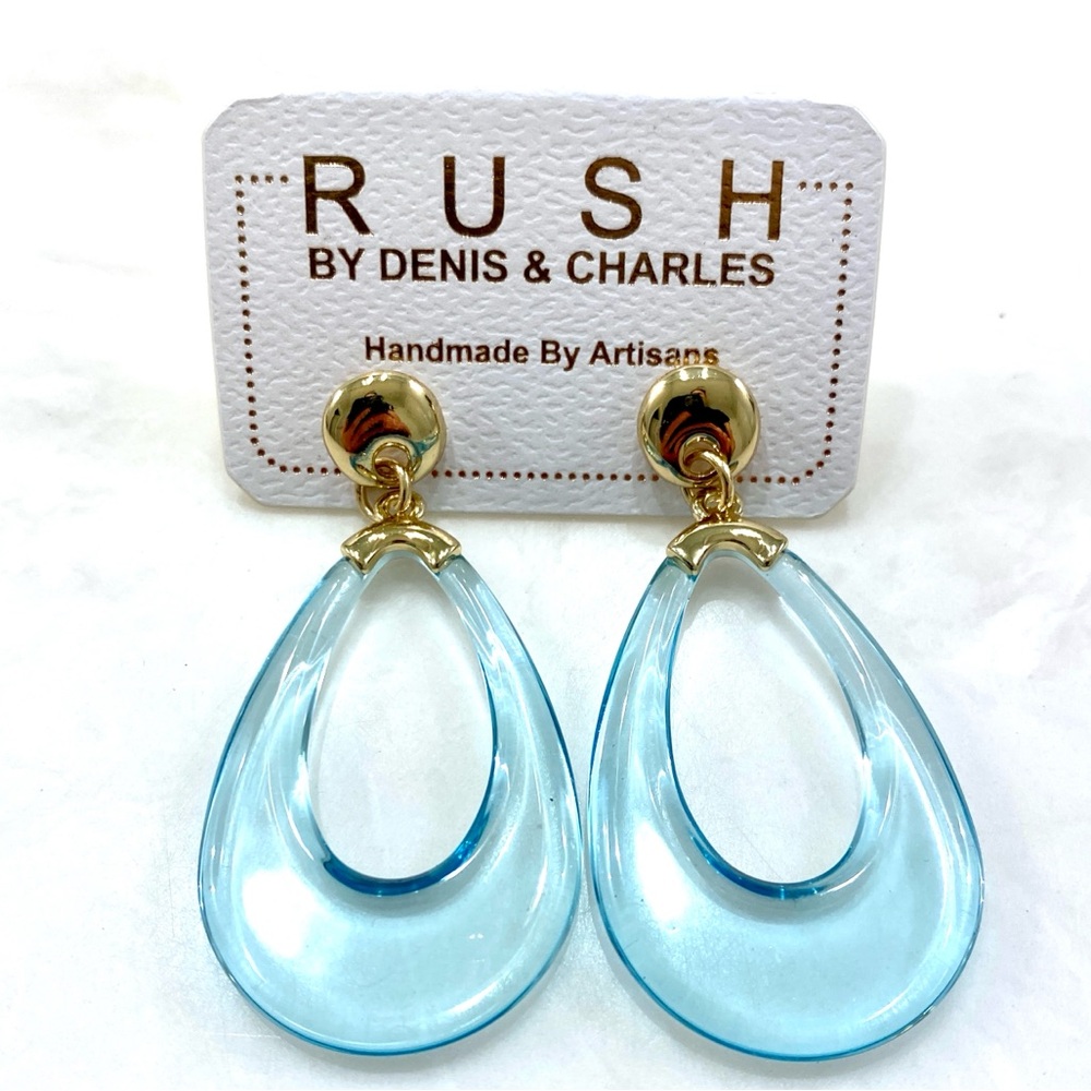 RUSH Blue Teardrop Dangle Earrings by Denis & Charles